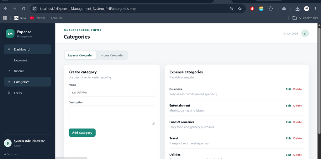 Expense Management System Using PHP and MySQL