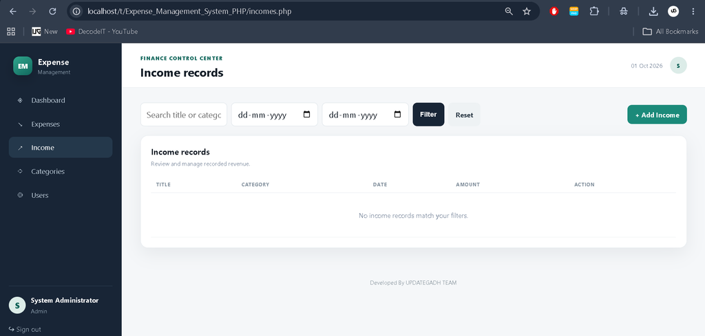 Expense Management System Using PHP and MySQL