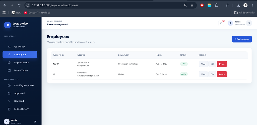 Leave Management System Using Django and Python=4