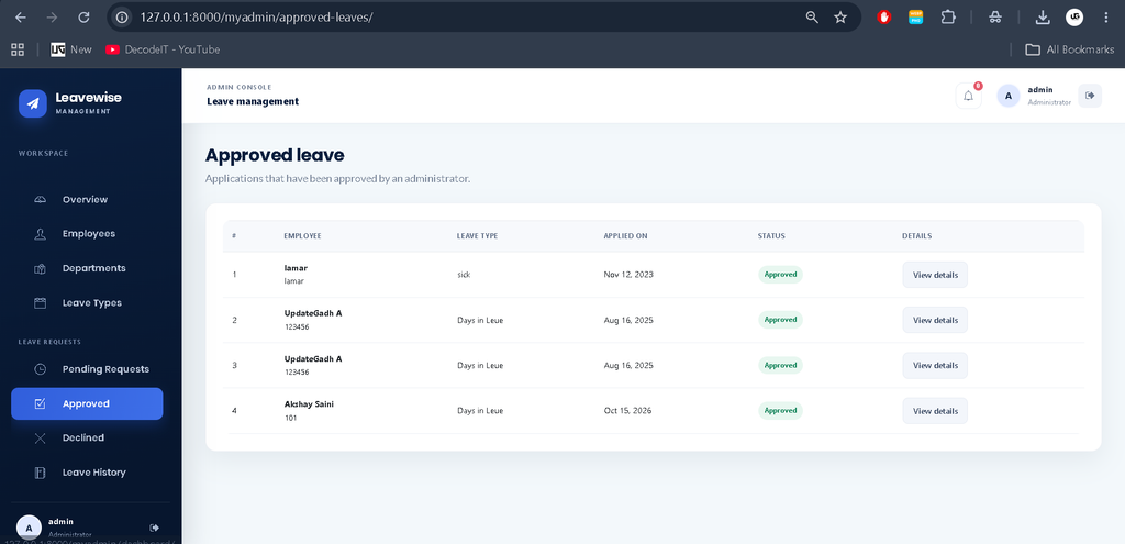 Leave Management System Using Django and Python=5