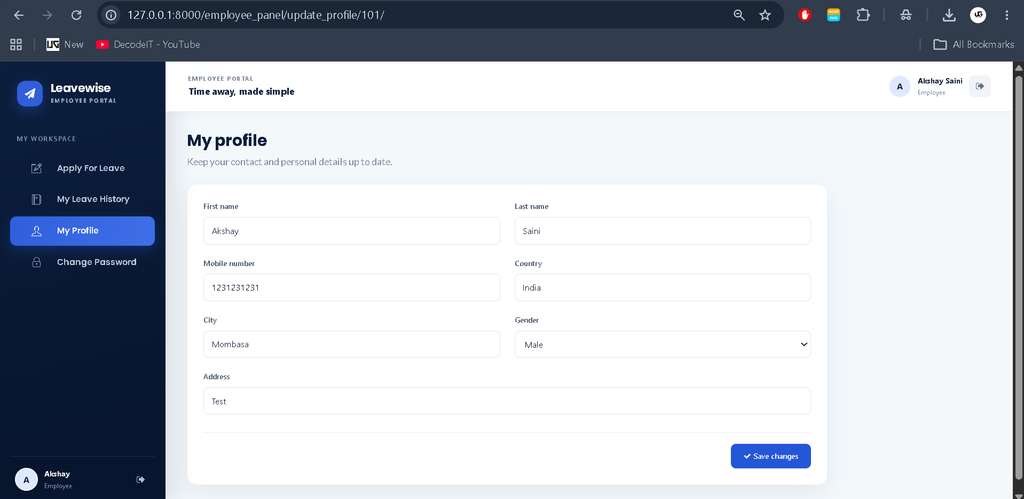 Leave Management System Using Django and Python=7