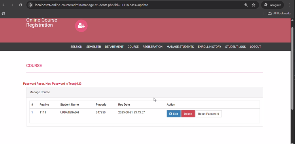 Online Course Registration System Using PHP and MySQL-5