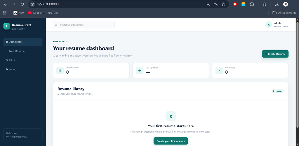 Online Resume Builder using Python Django