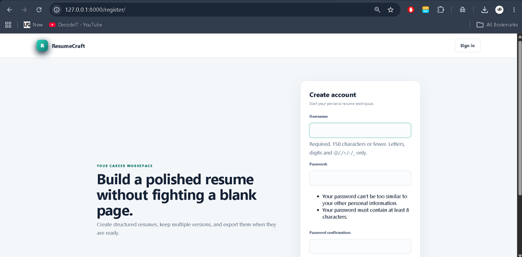 Online Resume Builder using Python Django