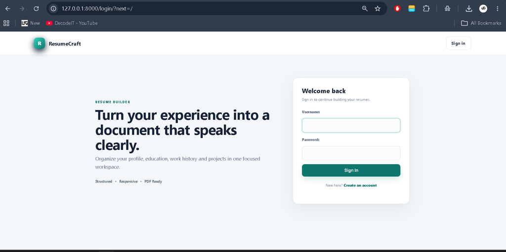 Online Resume Builder using Python Django