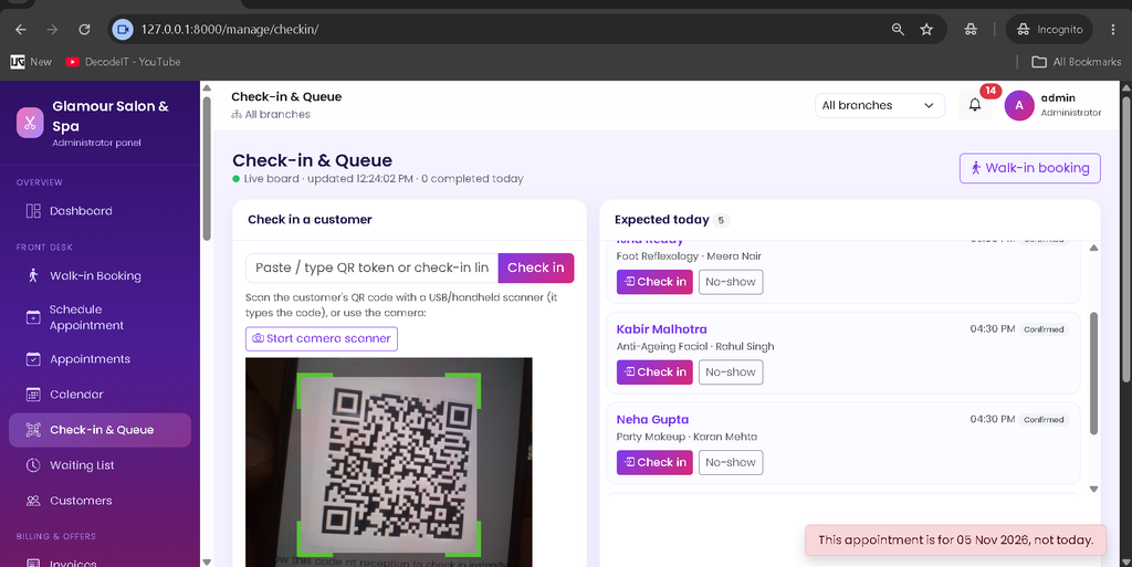 Salon Management System Using Python and Django