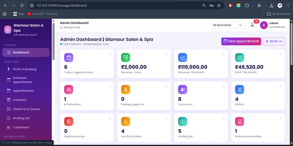 Salon Management System Using Python and Django