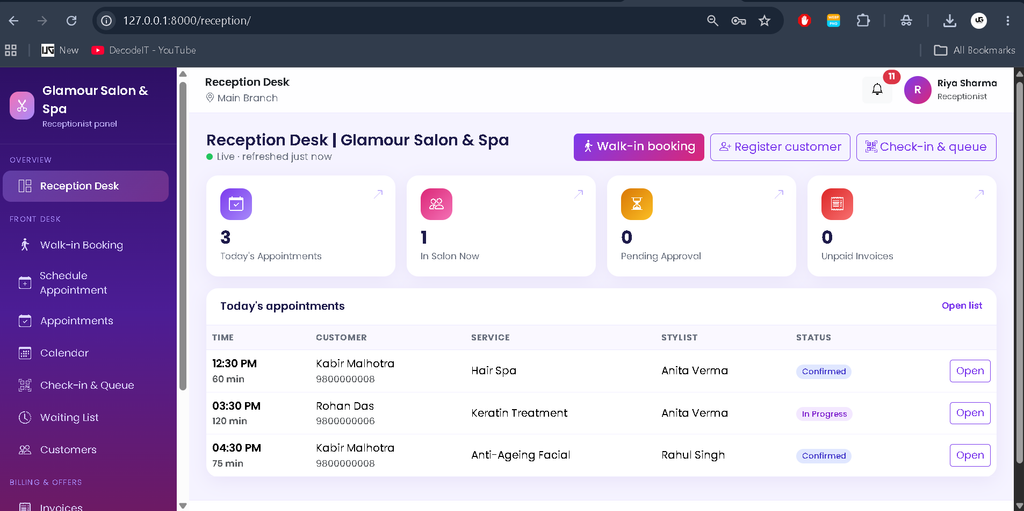 Salon Management System Using Python and Django