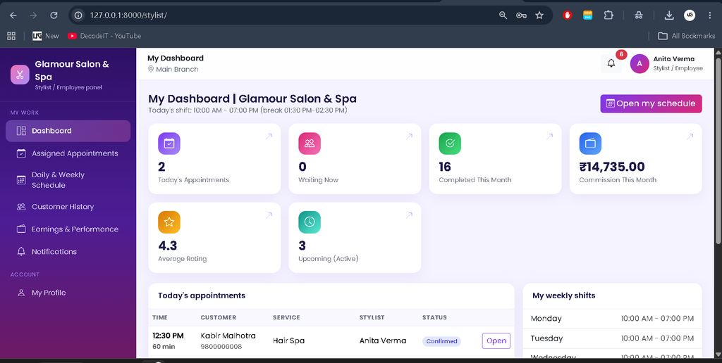 Salon Management System Using Python and Django