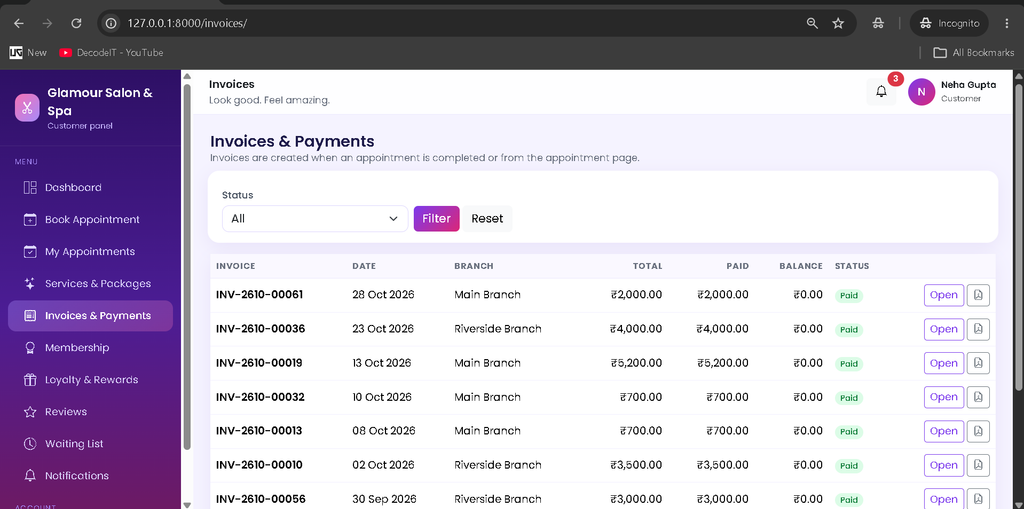 Salon Management System Using Python and Django