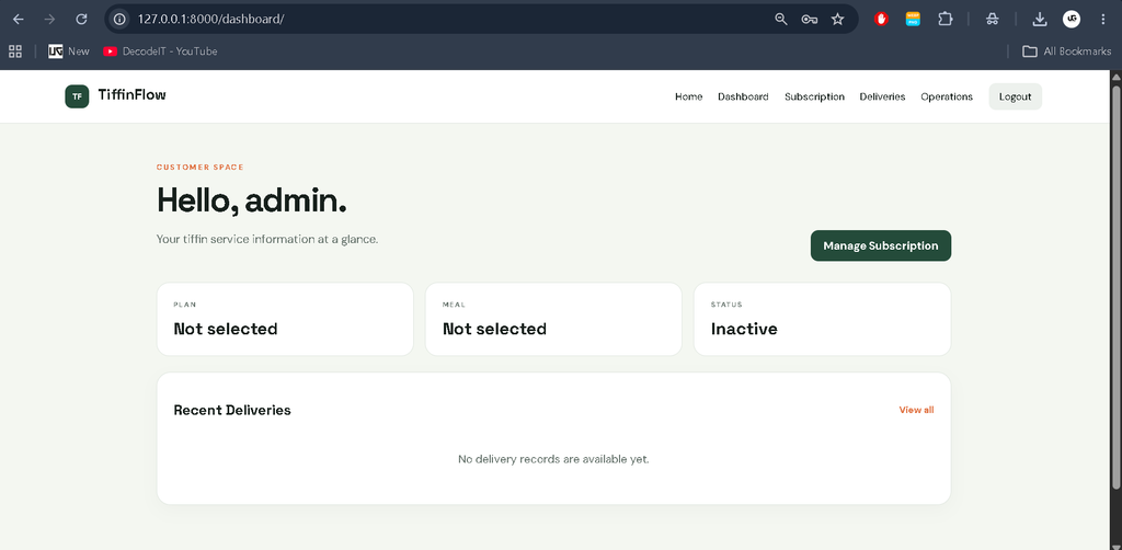 Tiffin Delivery Management System Using Django
