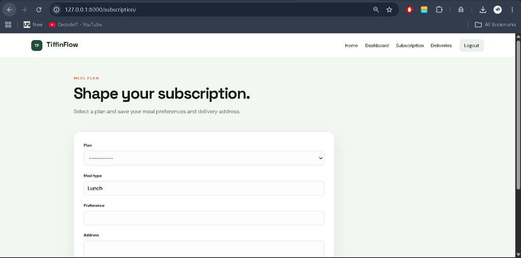 Tiffin Delivery Management System Using Django