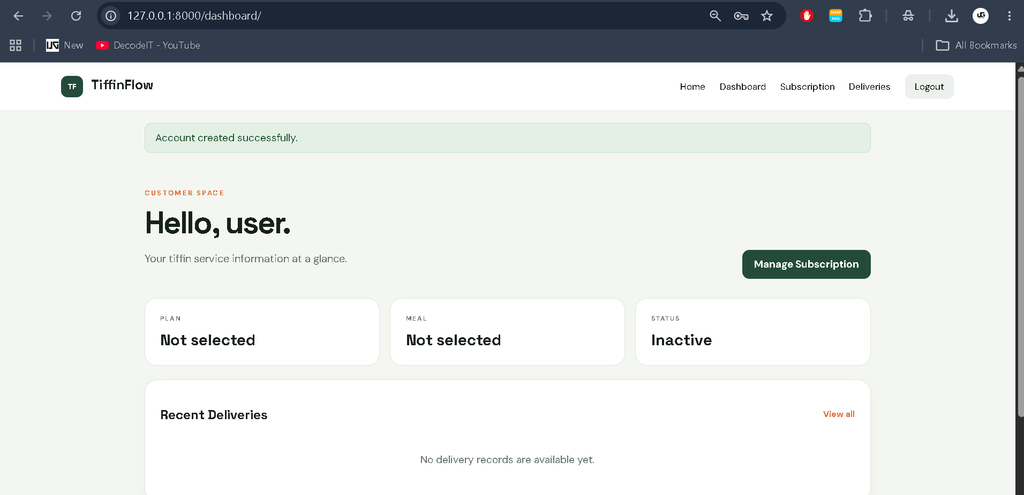 Tiffin Delivery Management System Using Django