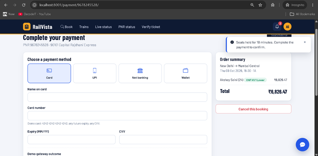 Train Ticket Reservation System Using Python and Django