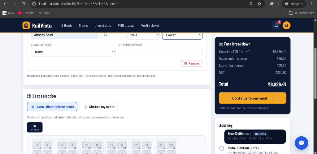 Train Ticket Reservation System Using Python and Django