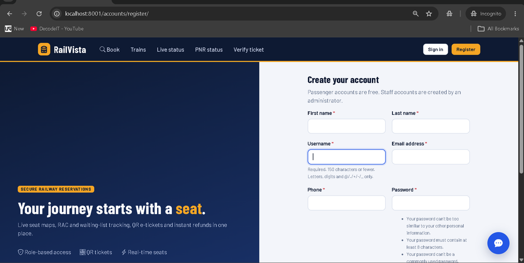 Train Ticket Reservation System Using Python and Django