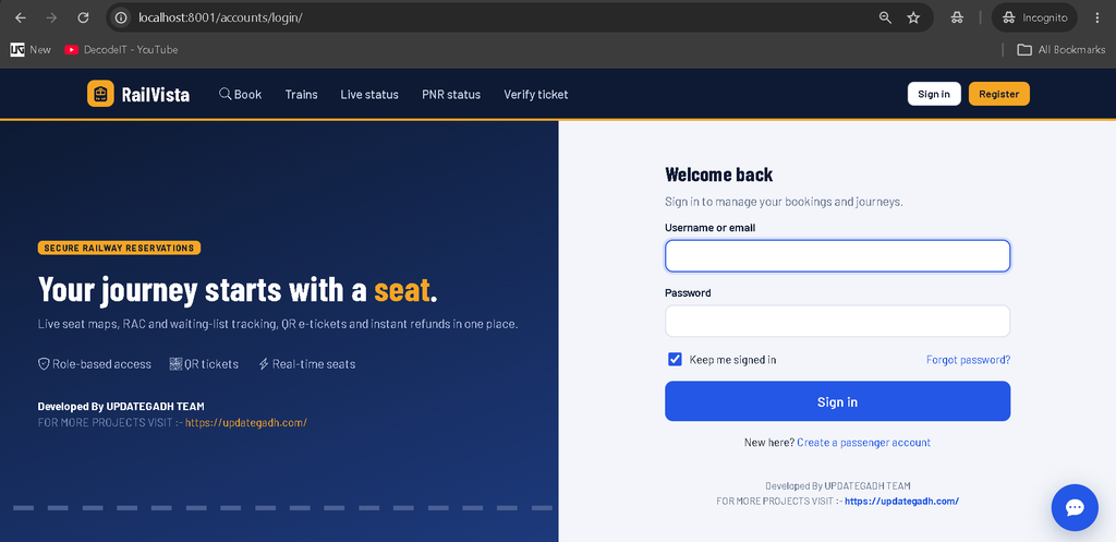 Train Ticket Reservation System Using Python and Django