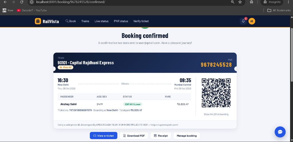Train Ticket Reservation System Using Python and Django