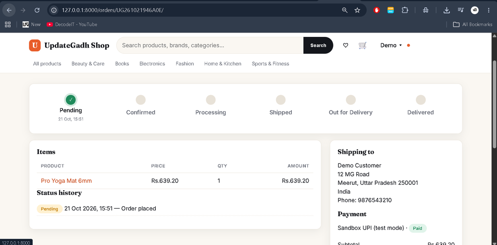 Advanced E-Commerce Management System Using Django- user panal
