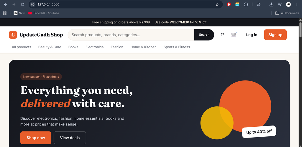 Advanced E-Commerce Management System Using Django-home page