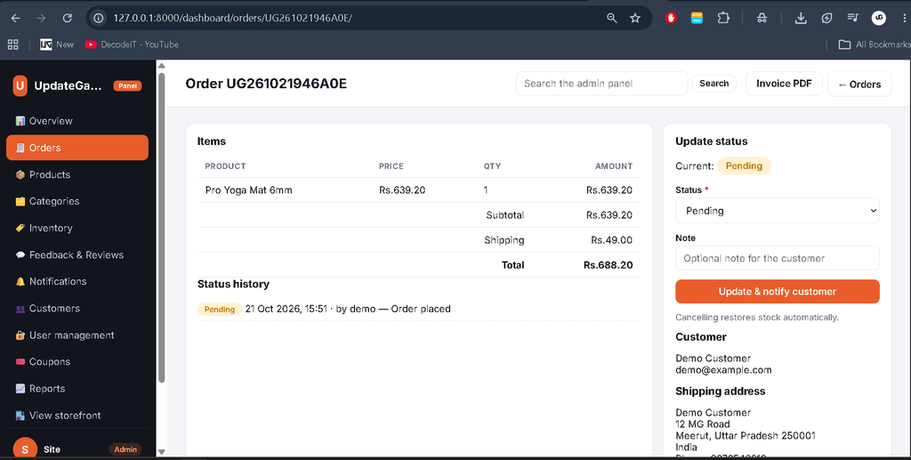 Advanced E-Commerce Management System Using Django-admin panal
