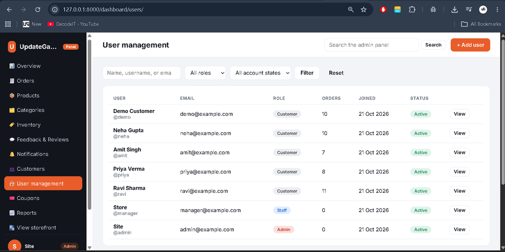 Advanced E-Commerce Management System Using Django-admin panal