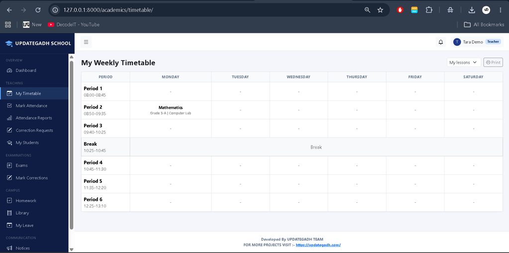 Advanced School Management System Using Python Django