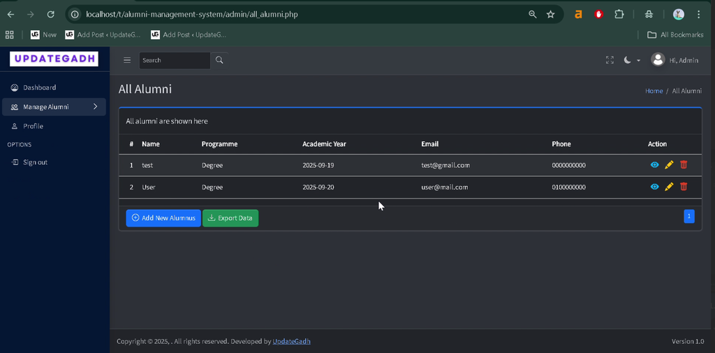Alumni Management System Using PHP and MySQL-5