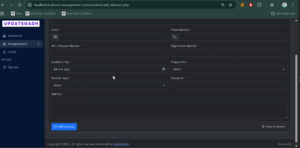 Alumni Management System Using PHP and MySQL-6