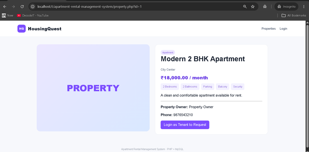 Apartment Rental Management System in PHP and MySQL