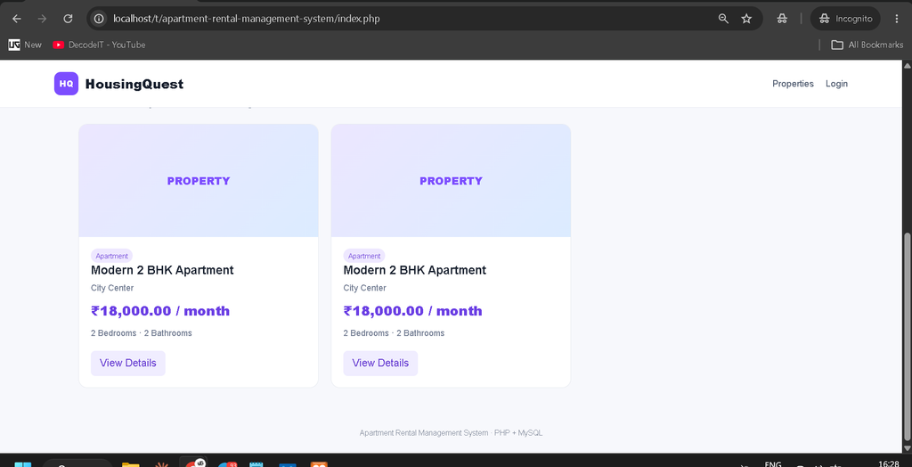 Apartment Rental Management System in PHP and MySQL