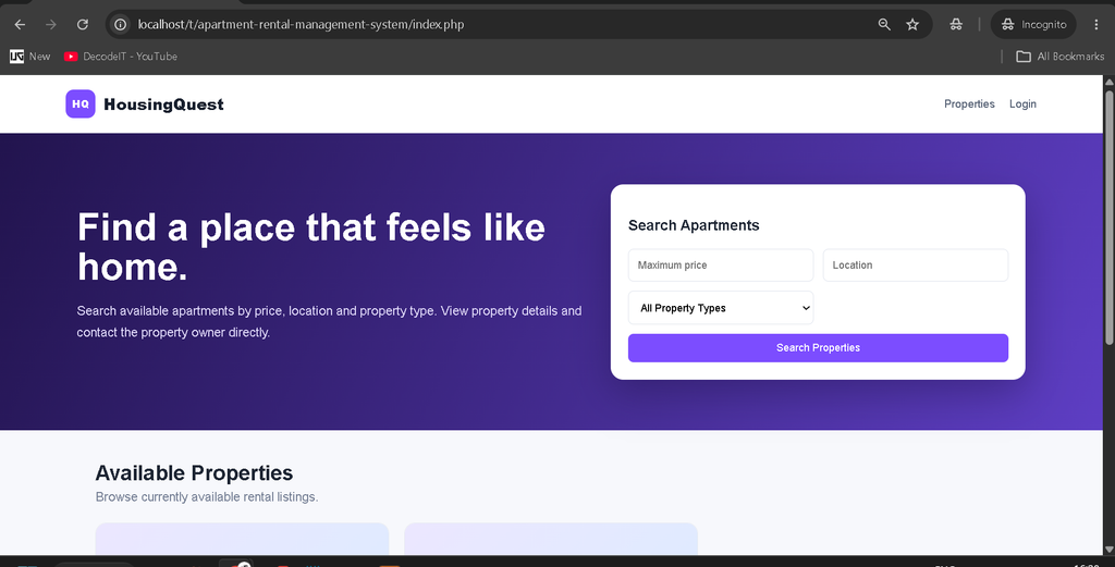 Apartment Rental Management System in PHP and MySQL