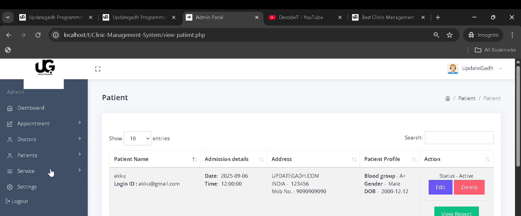 Best Clinic Management System Using PHP & MYSQL