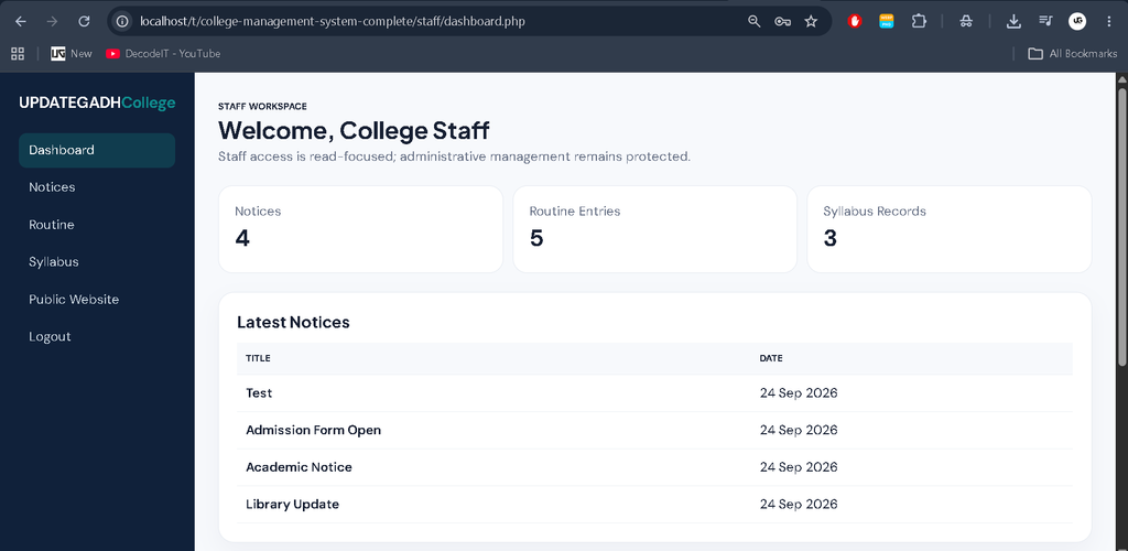 College Management System in PHP and MySQL