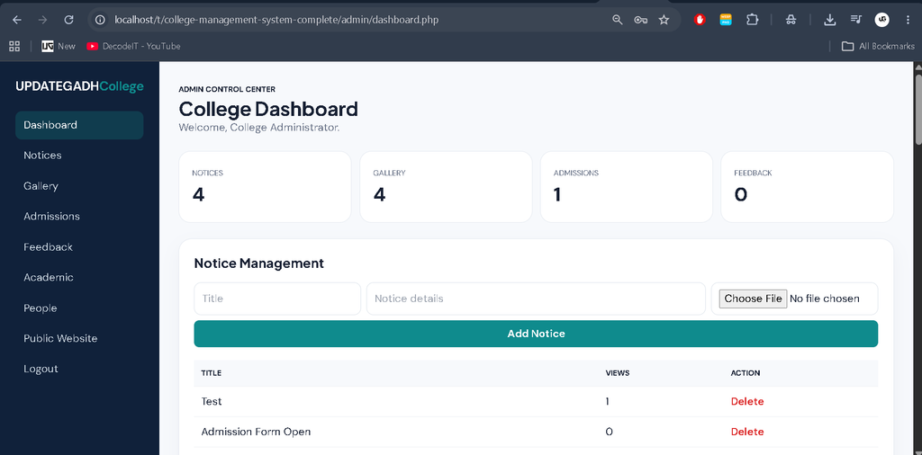 College Management System in PHP and MySQL