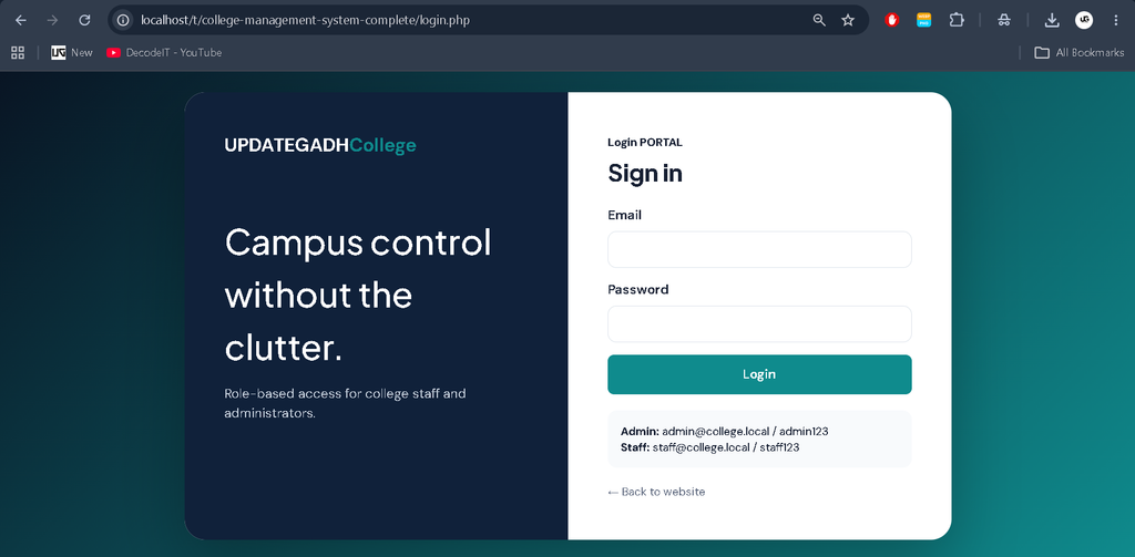 College Management System in PHP and MySQL