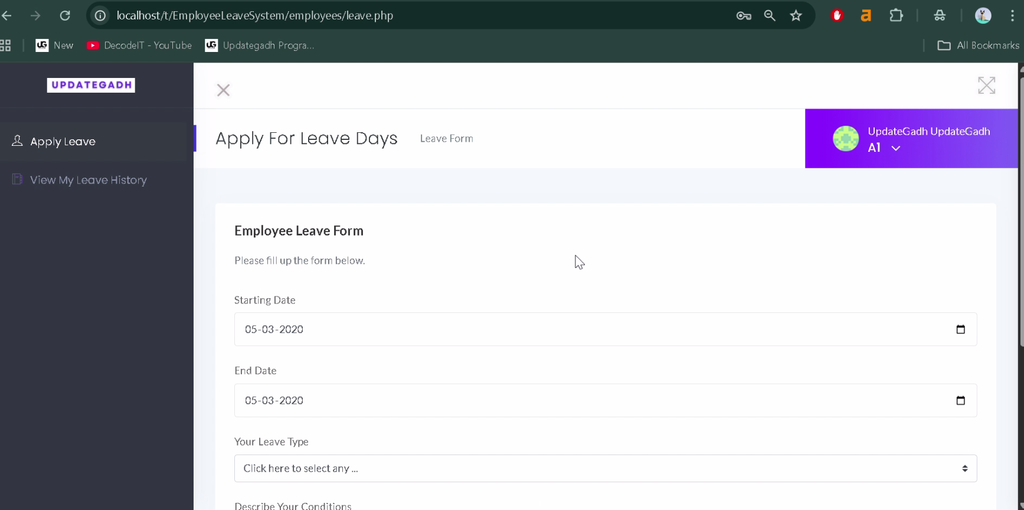 Employee Leave Management System in PHP and MySQL-6