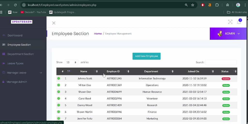 Employee Leave Management System in PHP and MySQL-4