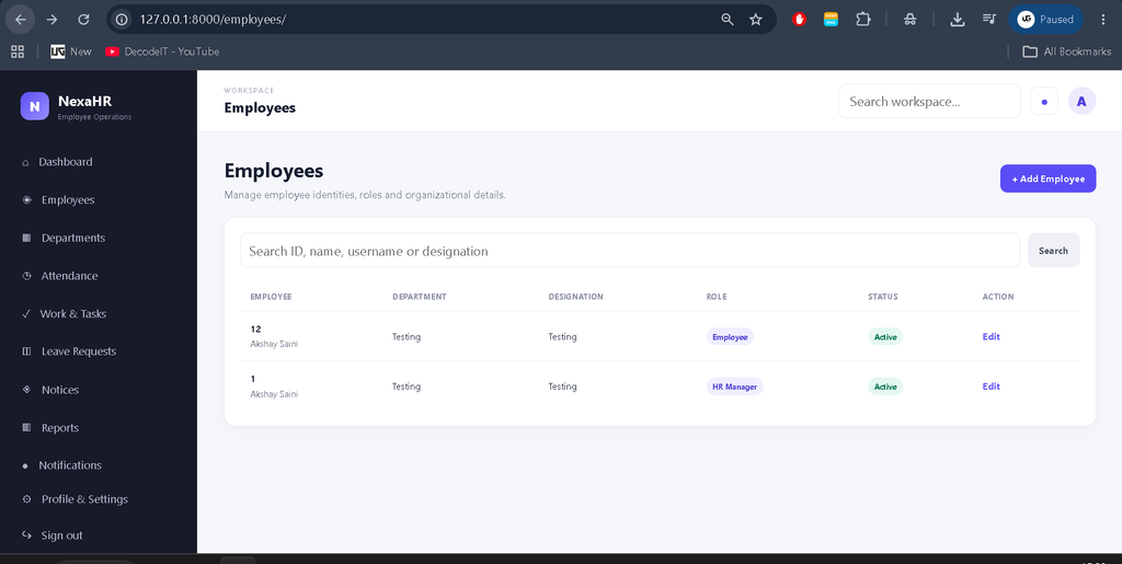Employee Management System Using Python and Django