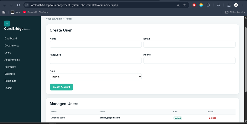 Hospital Management System is a PHP and MySQL