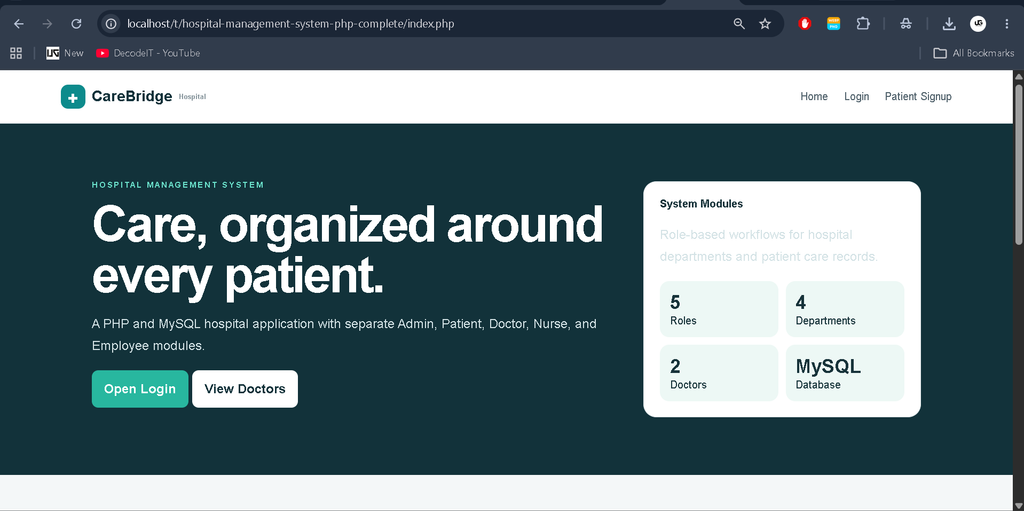Hospital Management System is a PHP and MySQL