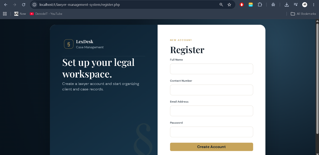 Lawyer Management System in PHP and MySQL