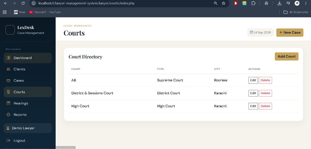 Lawyer Management System in PHP and MySQL