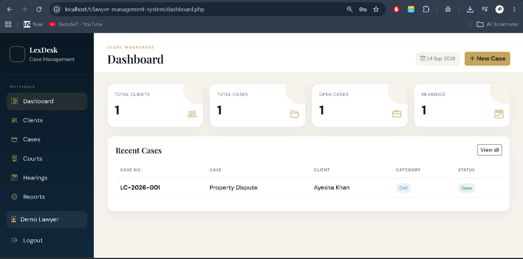 Lawyer Management System in PHP and MySQL