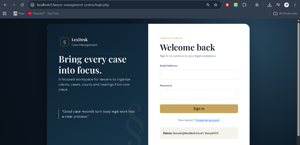 Lawyer Management System in PHP and MySQL