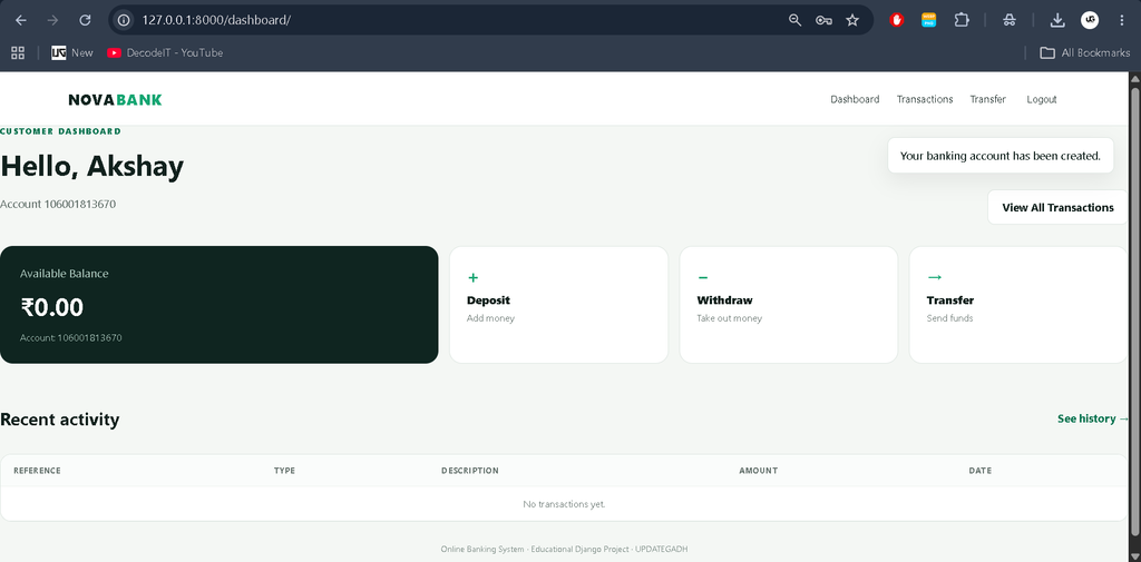Online Banking System Using Python and Django