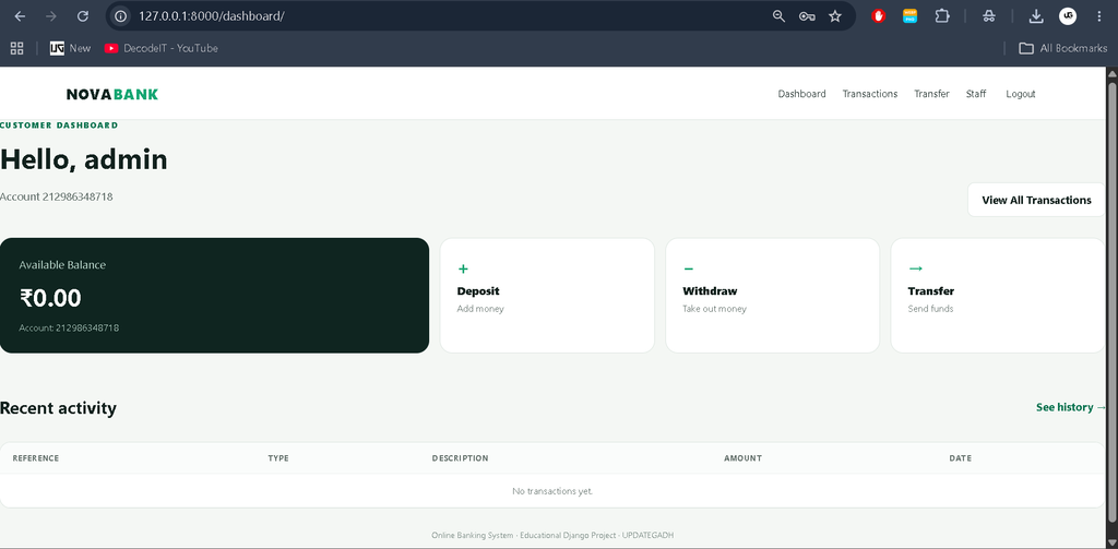 Online Banking System Using Python and Django