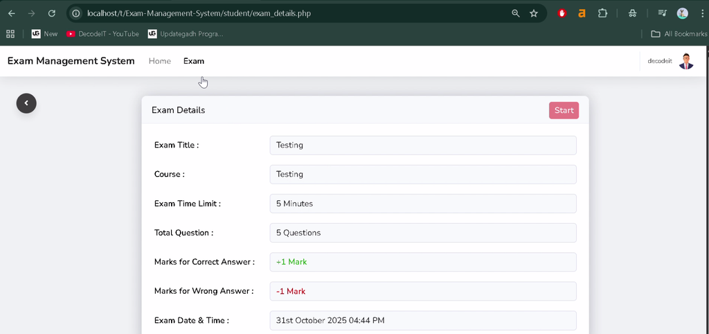 Online Exam Management System in PHP and MySQL-8