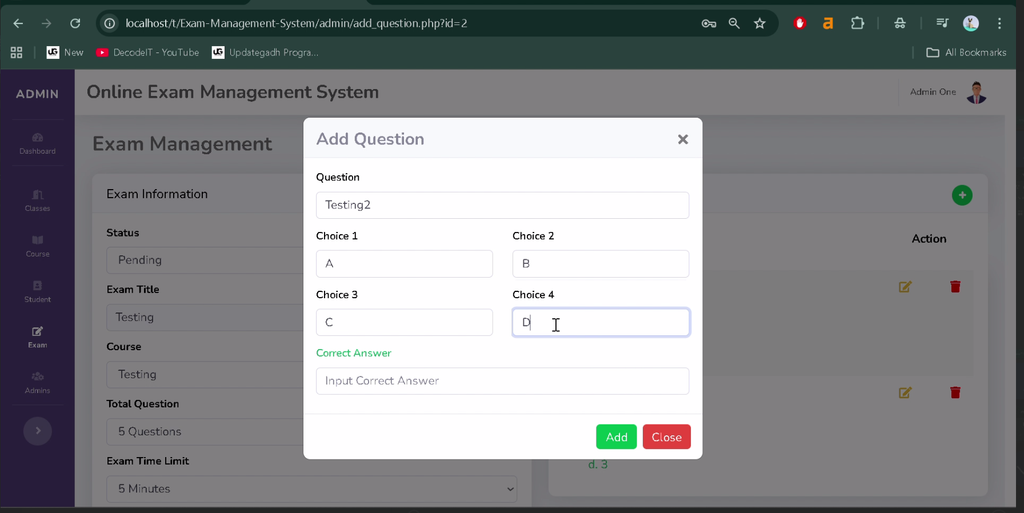 Online Exam Management System in PHP and MySQL-5