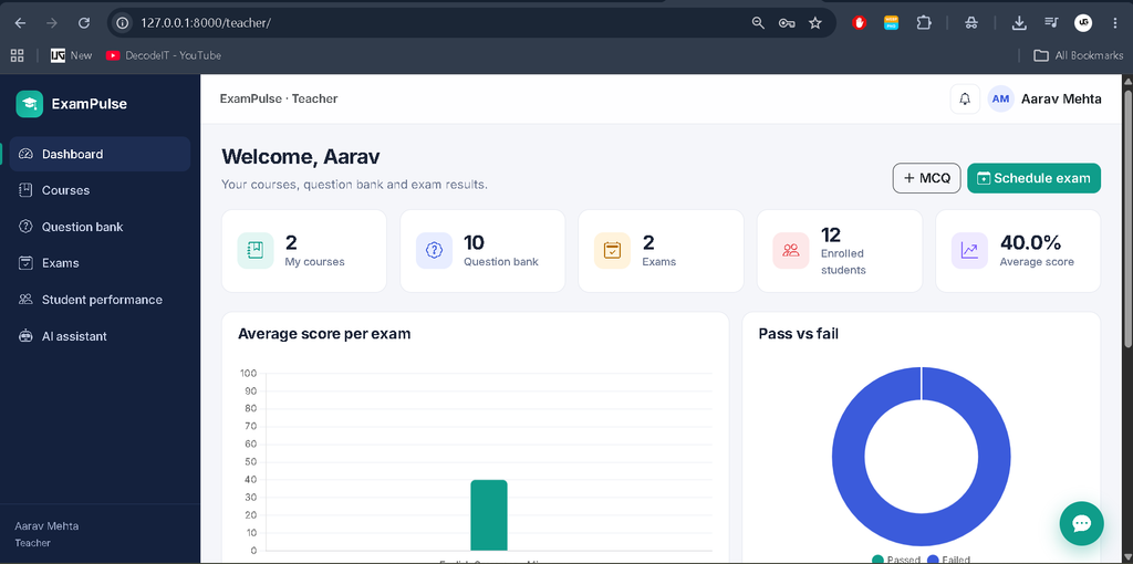 Online Examination System Using Python with AI Chatbot-teacher panal